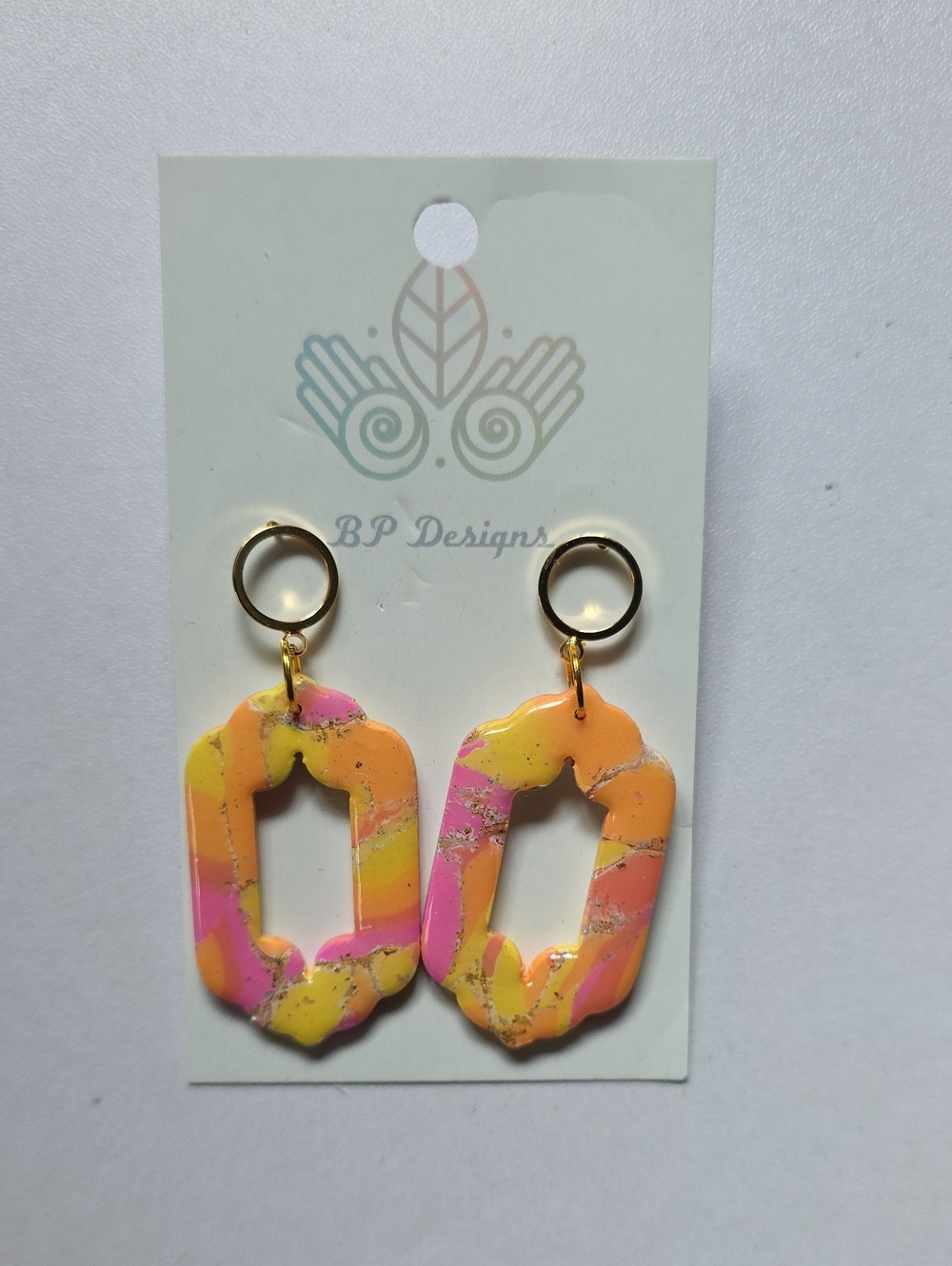 Colorful Pink Orange Yellow Resin Dangle Earrings (Handmade in Newfoundland)